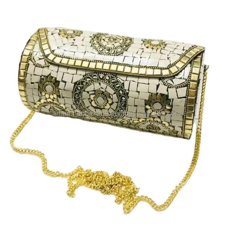 Mosaic Metal Clutch Tribal Boho Bag Ethnic Metal Purse Bohemian Indian Clutch Handmade Multi Color Bag Antique  by LUXURY CRAFTS