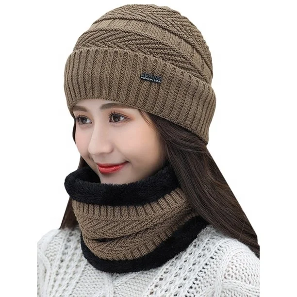 Factory Wholesale 100% Acrylic Knitted Beanie Hat Scarf Set With Fur Soft Chenille Winter Hat With Pompom