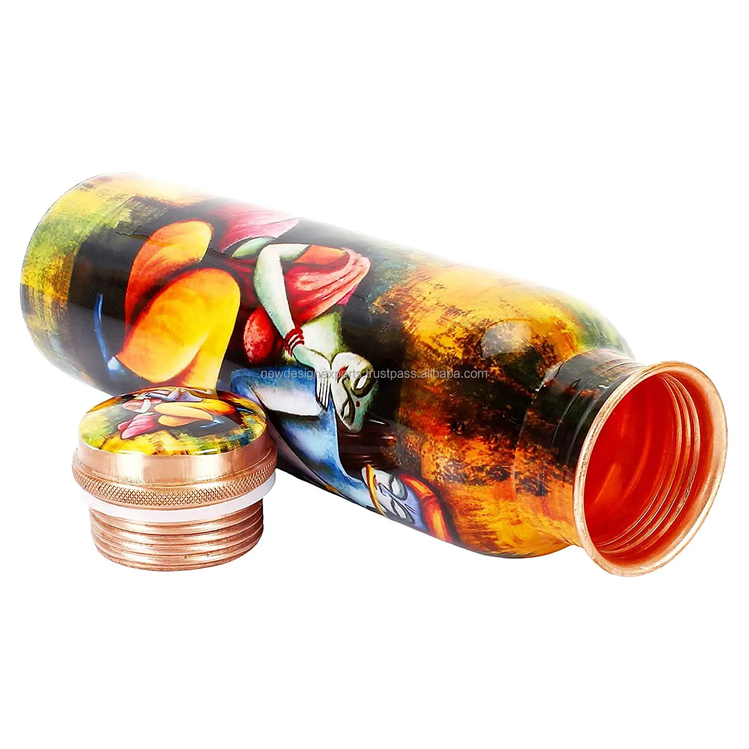 Copper Bottle Set Radha Krishna Print with Set of 2 Glasses BEST gift & FOR Home use