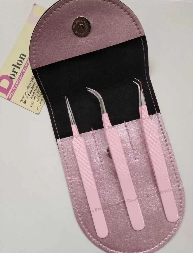 Japanese stainless steel  Light Pink Color Coated Diamond Grip eyelash extension tweezers with custom logo