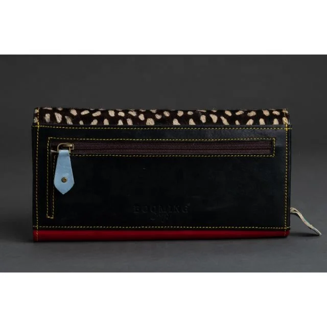 Real Handmade Recycled Animal Print Fur Leather Women Clutch Stylish Stubby Rainbow Color Multiuse Purse ATM Card Holder Wallets