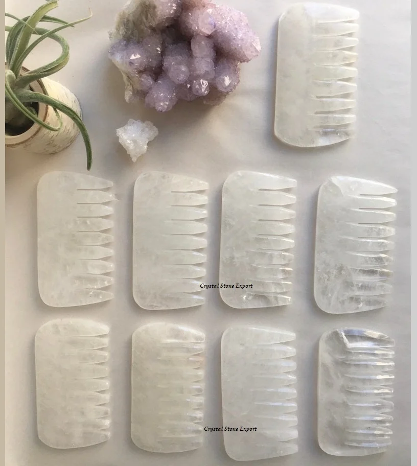 Natural Clear Quartz Crystal Massage Comb Crystal Hair Comb