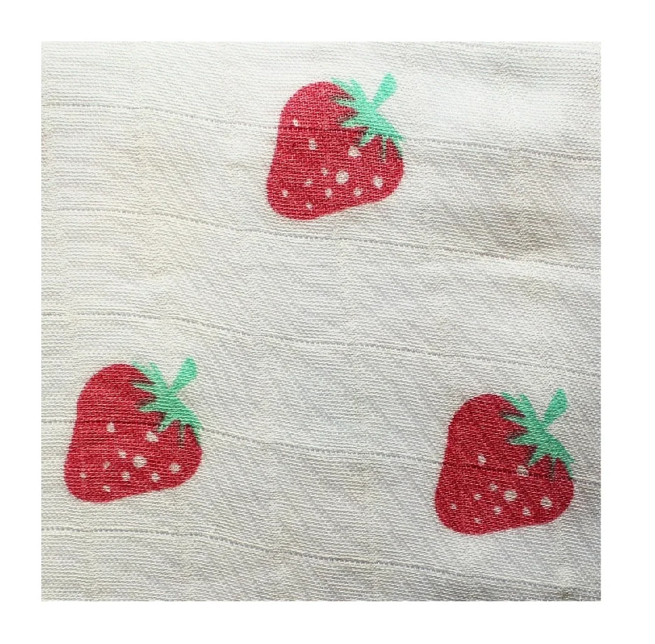 Strawberry Printed Cotton Crinkled Double Layer Muslin Fabric