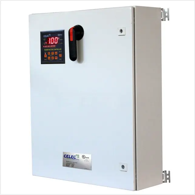 Commercial Power Saver 25 KVar Celec S-25 Automatic Power Factor Correction Panel with capacitor banks for 400-600 Amps.