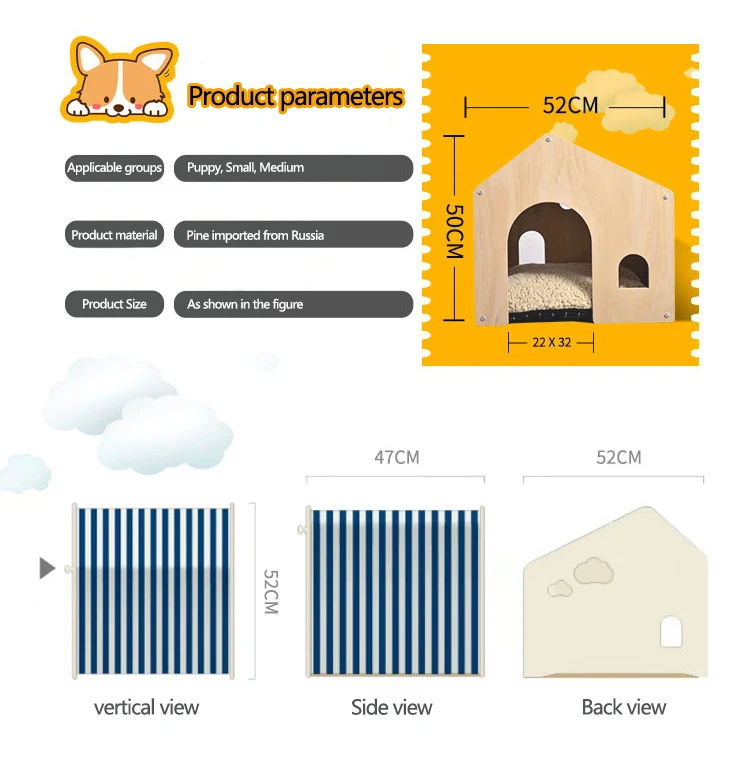Shed Type Pet Tent Dog House Cat House Pastoral Design Birch Wood Cat House Dog Pad Pet Supplies