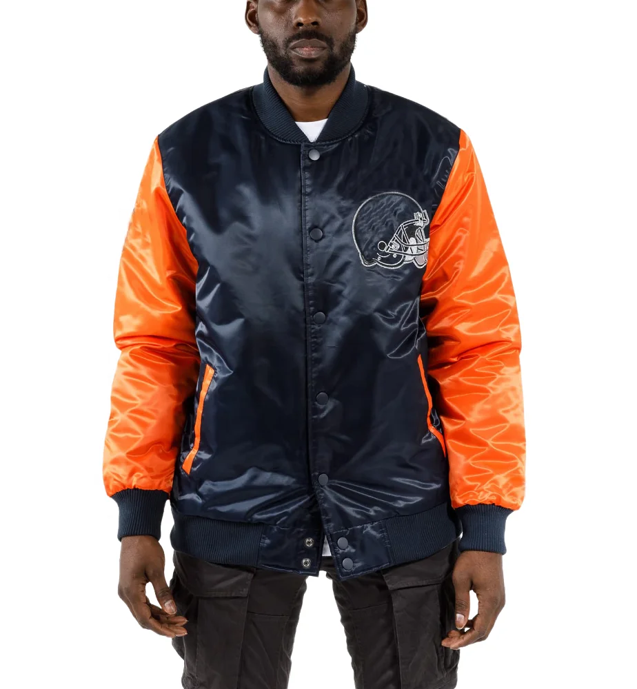 New High quality Custom Wholesale Satin Varsity Baseball Embroidered Jacket Sublimation Inside Lining