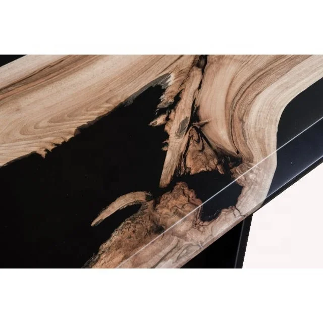 Walnut solid wood material table Black epoxy resin custom modern table top dinning room decoration table