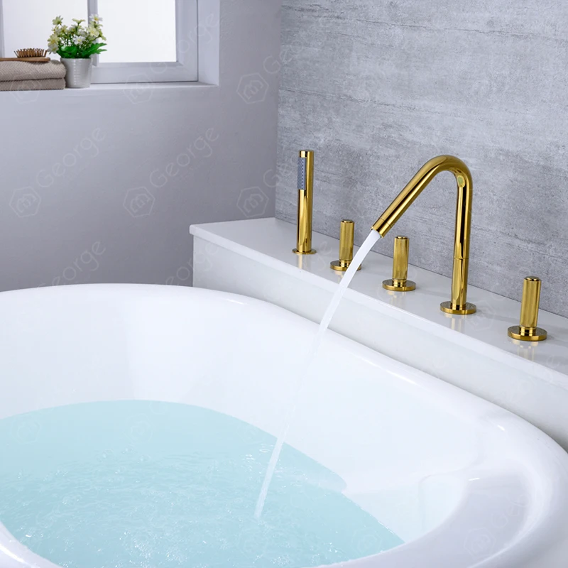 Golden brass bathtub faucet hot and cold water bathroom mixer
