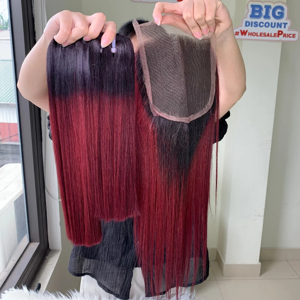 Wholesale Colored Weave Bundles 100% Human Hair 12A Grade 99J Burgundy Bone Straight Raw Full Cuticle Vietnamese Hair Extensions