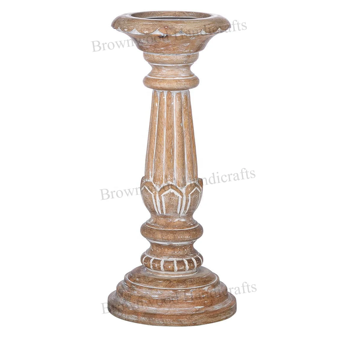 Premium Quality Home Decoration Burnt Color Mango Wood Church Candle Holder Candle Stand & Pillar Holder For Decoration Use