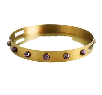 fancy glass tray serving tray round shape with brass border