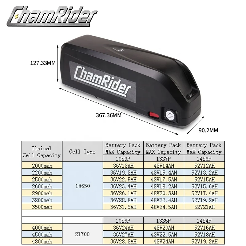 Литиевая батарея для электровелосипеда Chamrider Hailong Max 36 В 48 52 в 10 Ач 20 24 аккумуляторная 18650