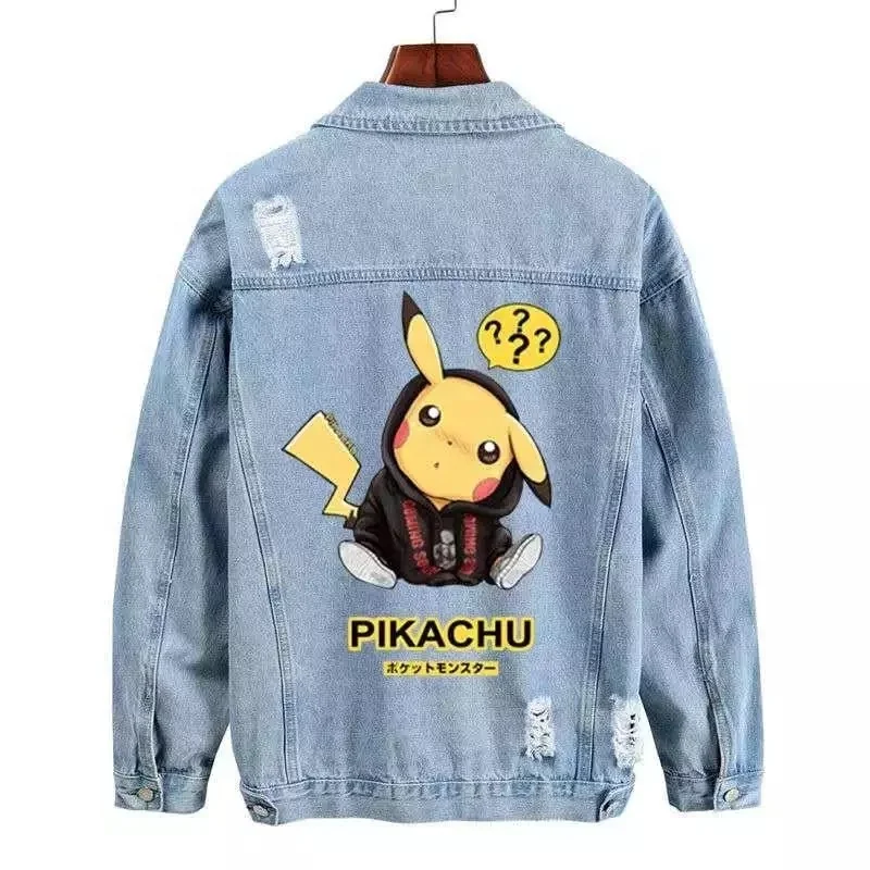 Best Selling anime printed back with multiple pockets Fashion Long Sleeve Casual Street Wear Winter Cotton Men Denim Jacket