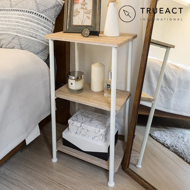 3 tier wood grain Metal shelf | white | Taiwan | three layer | serving | storage organizer | trolley
