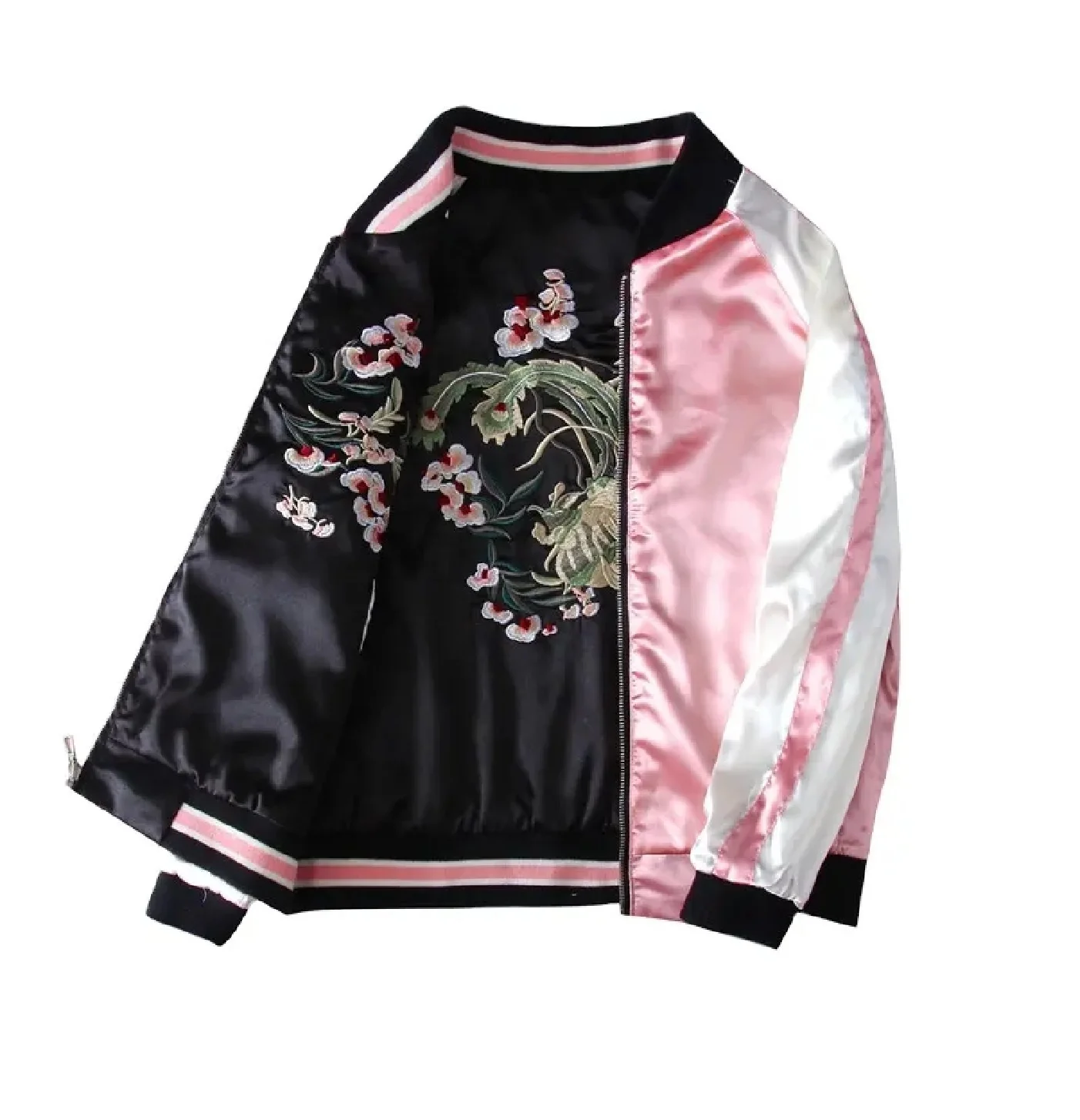 Top Quality Reversible Satin Pink Custom Premium Men100%Polyester Reversible Custom Design All Over PrintStreetwear Women Jacket