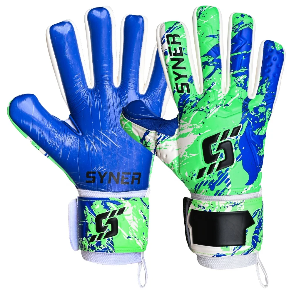 Strong Grip Breathable Blue GK Gloves for Soccer Goalkeepers German Latex Palm with Negative Cut Enhanced Comfort Performance
