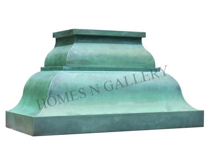 Top selling High Quality Antique Design Powder Coated Copper Brass Kitchen Island Range Hood Canopy Chimney With Strip Rivets