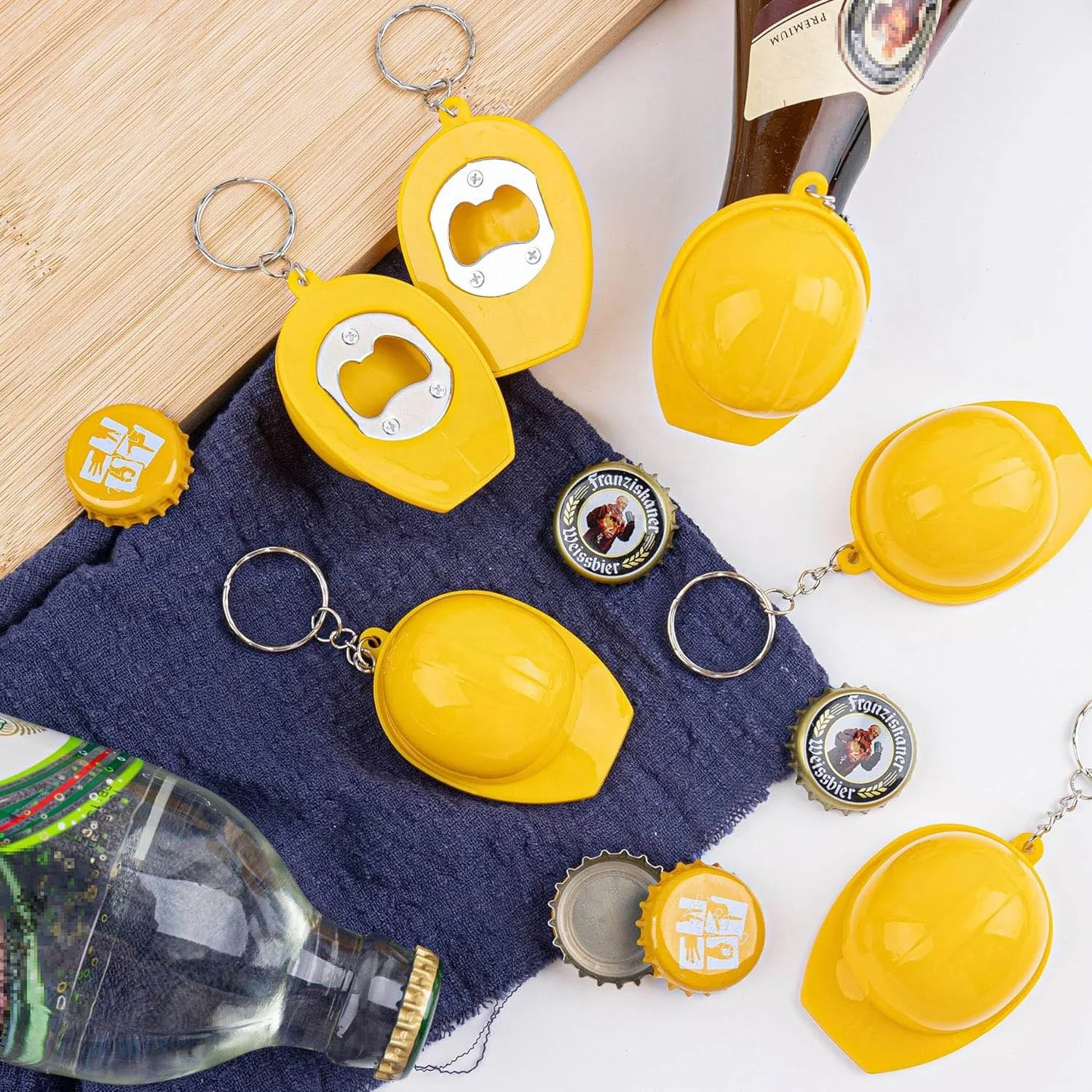 Yellow Color Multifunctional Construction Hat Safety Plastic Helmet Bottle Opener Keyring Key Ring Keychain