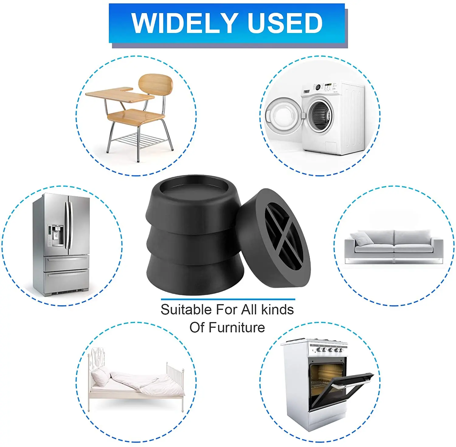 Black or white color Anti Vibration feet pads for Washing Machine  Furniture Feet Pads Universal