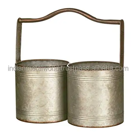 Iron flower buckets with rope handles manufacturers of modern garden planters in galvanized metal hand painted