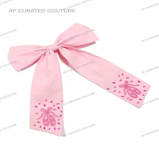 Soothing Look Fashionable Hair Accessories Alligator Tail Bows for Kids and Girls With Beaded Work On Hair Bows To Look Classy