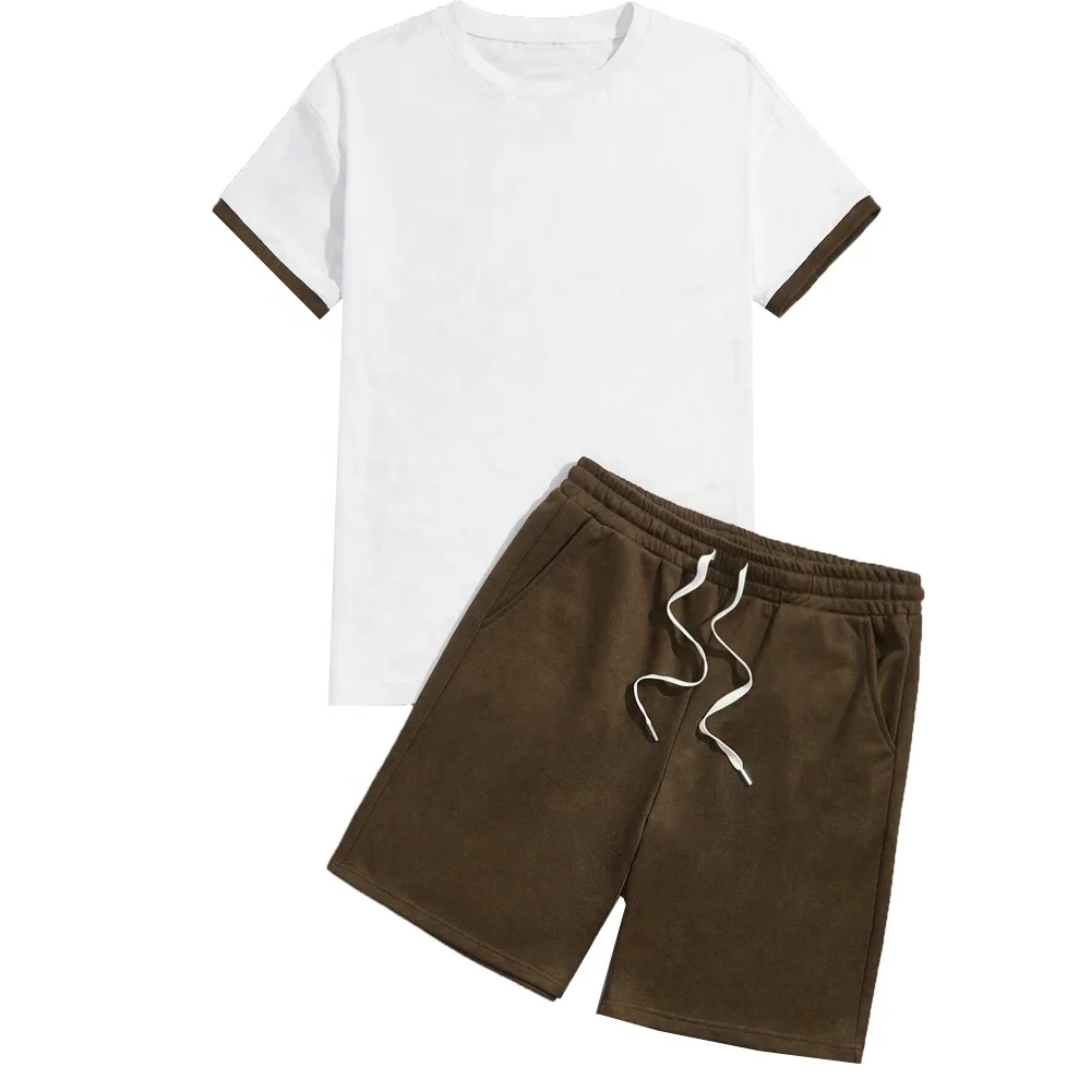 Mens Tee Shirt Short Set Custom Logo Summer 2 Piece Twin Set Thin Quick Drying Sportswear Short Sleeve Jogging Wear Tee OEM