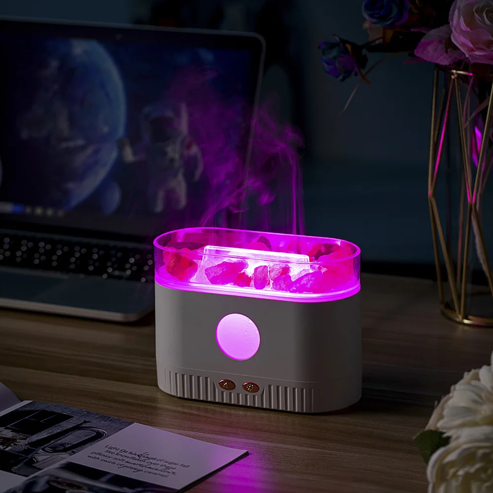 2023 new Crystal Rock color aromatherapy machine USB ultrasonic flame humidifier Led color flame aromatherapy oil diffuser