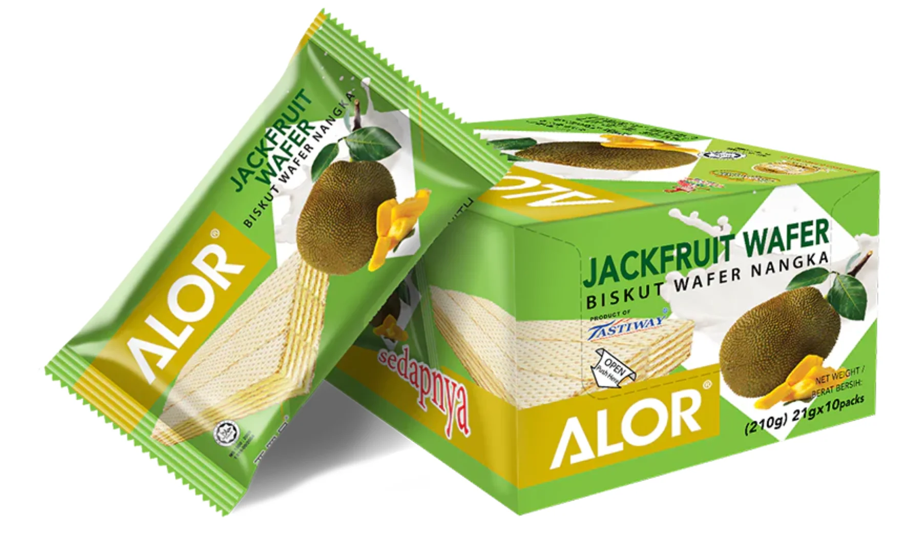 ALOR HALAL Individually Packed Crispy Cookies Jackfruit Sugar Wafer Bar with Freeze-Dried Fruit and Sweet Biscuits Sachets Milk