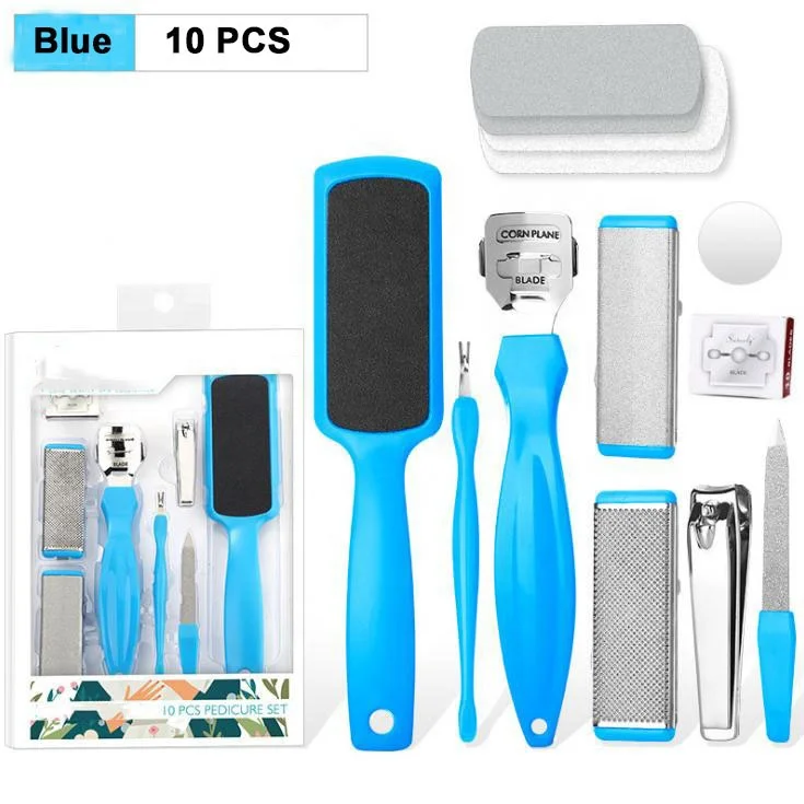 Original Factory Pedicure Kit 10 In 1 Blue Set Foot Files Fancy Pedicure Kits Finger Nail Acrylic Cutter Dead Skin Foot Scrub