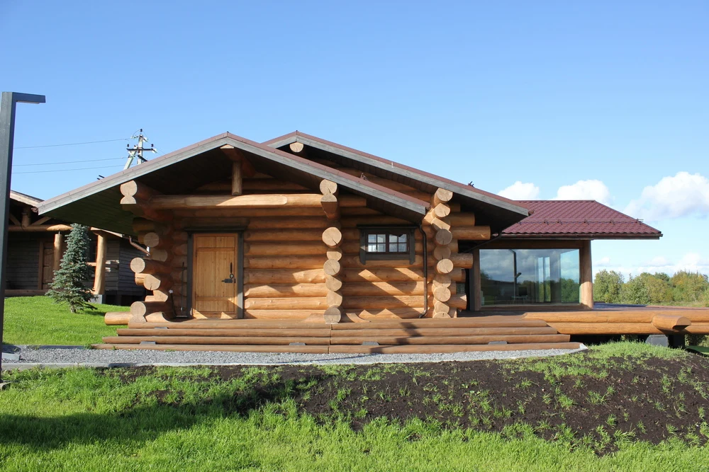 Custom-built Solid Wood Sauna House with Stove 75 sq. m Natural Wooden Log Bath House Kit for Building