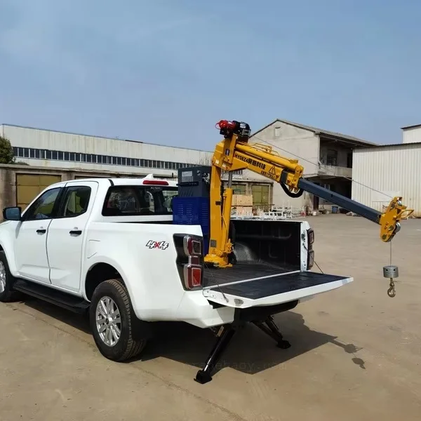 HAOY 800Kg 3/4/5 Section Knuckle Boom Wireless Remote Control Electric Winch Mini Pickup Mounted Crane