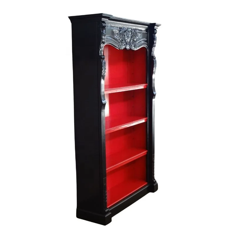Solid Wood Bookcase French Style Bookshelves Showcase Display Cabinet for Home Office Living Room Furniture and Library