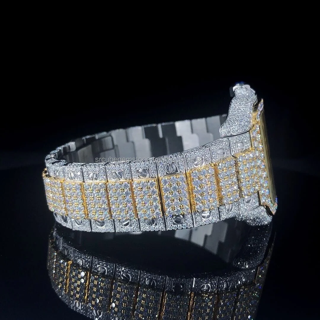 Премиум Роскошные полностью Замороженные Vvs Moissanite Алмазный Скелет часы из нержавеющей стали индивидуальные механические наручные для мужчин