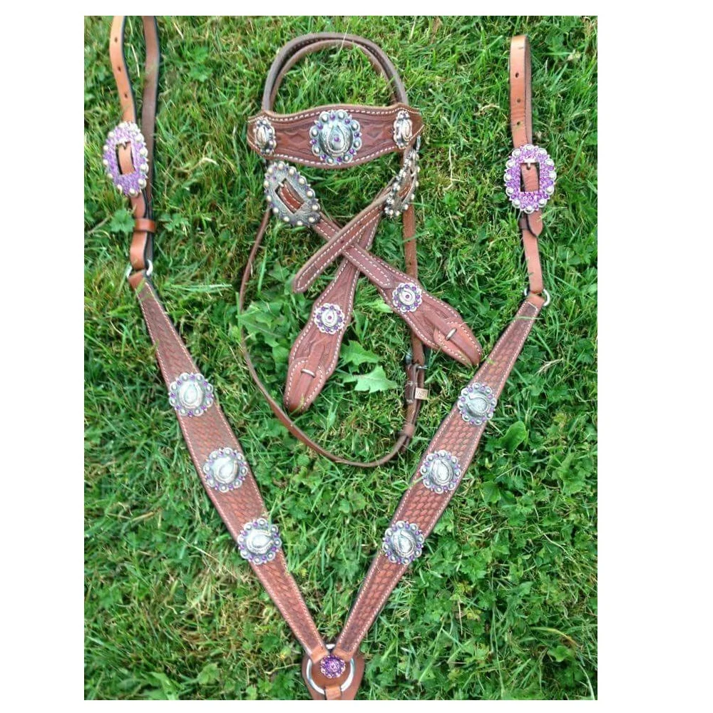 Best Prices 100% Real Genuine Argentina Cow Leather Made Western Horse Headstall Breast Collar Set For Sale