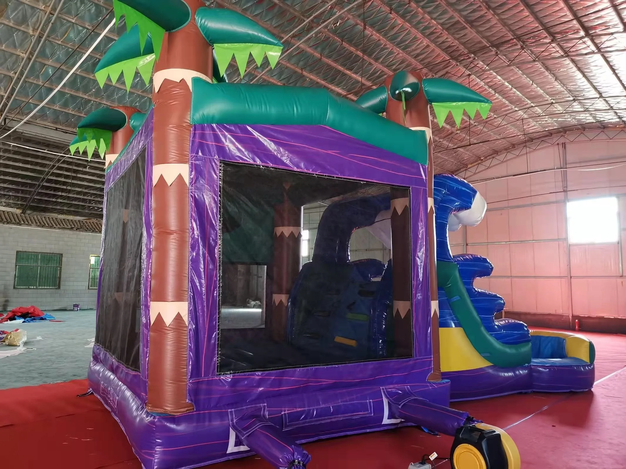 marble purple inflatable castle combo palm tree bouncy castle jumping bouncer tropical moonwalk combo with heart-shaped pool