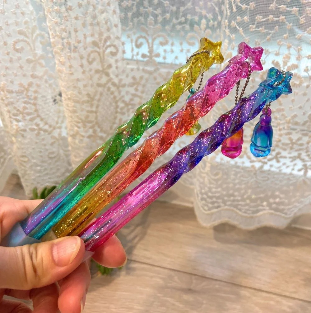 Cute Pens Satin Colored Pens with Glitters School Stationery Kids Gift Smooth Writing Pens