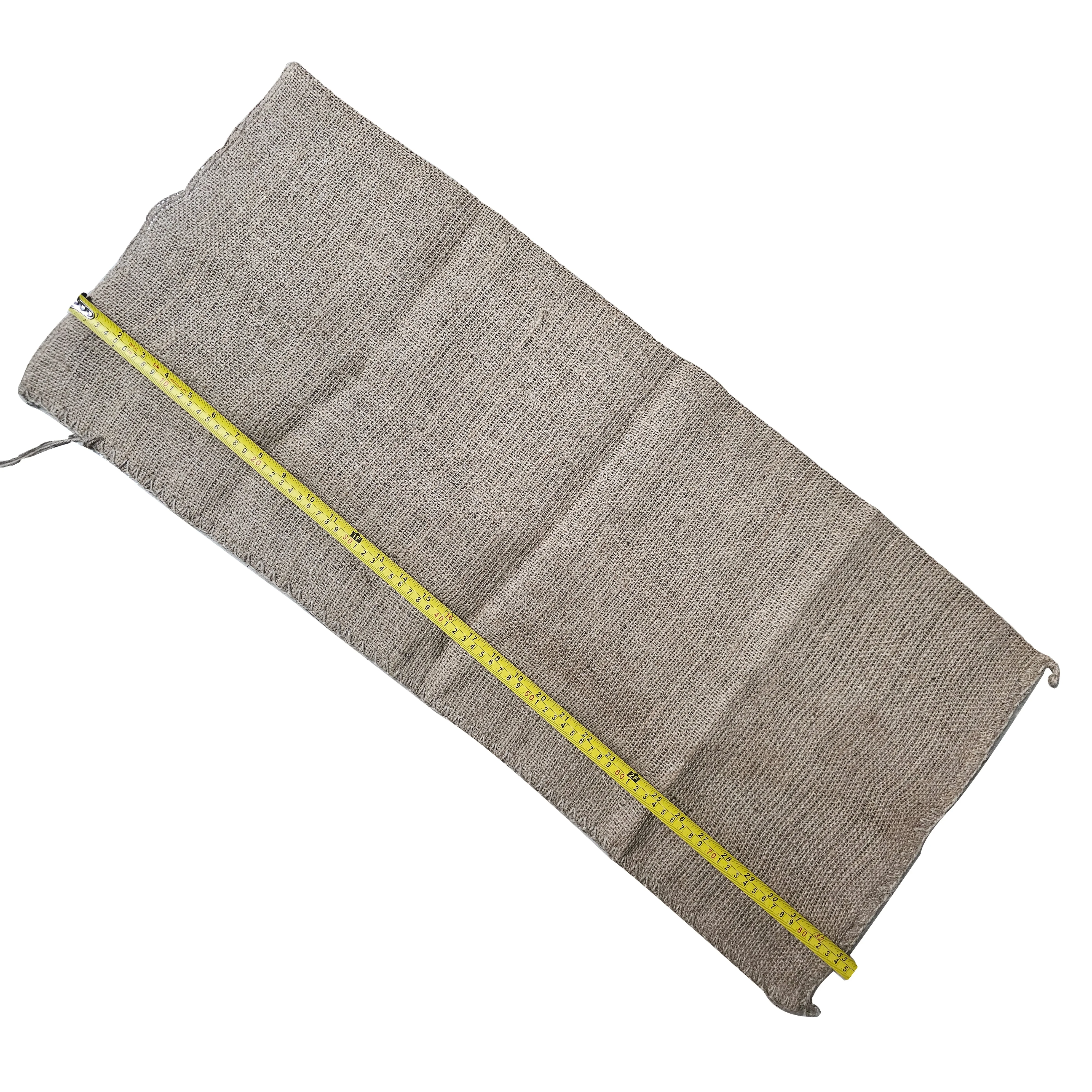 HESSIAN SAND BAG 84X35 CM 33X14 INCH, SELVEDGE. HIRACLE SEWN, TIE STRING  PACKED 1000 PES. FLAT PER BALE.
