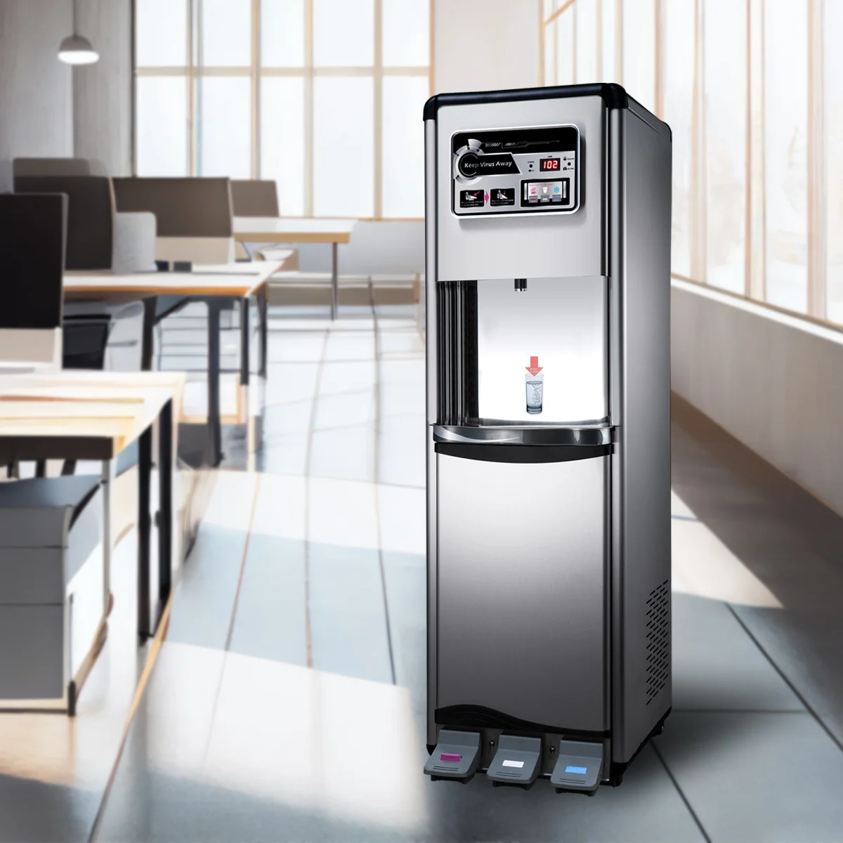 Buder Taiwan POU Foot-Operated Hot Cold Water Dispenser 5L Hot 4.1L Cold Stainless Steel Vacuum Tank Electric Power Source Stand