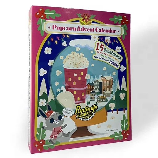 Popcorn OEM Snack_Xmas Advent Calendar BookBox with 15 Flavor Popcorn(10g*15bag)_Grain Snack importer_retailer