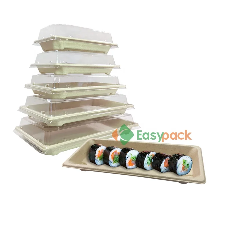 Disposable rectangular bagasse plate takeout box for sushi