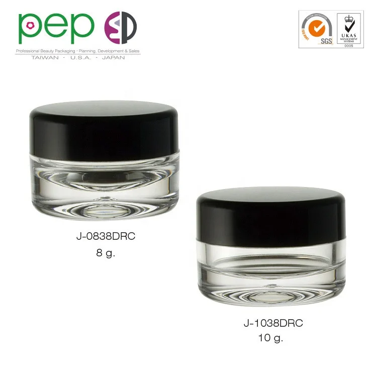 8g. Plastic Clear Thick Bottom PS Jars with ABS Black Lid  J-0838DRC