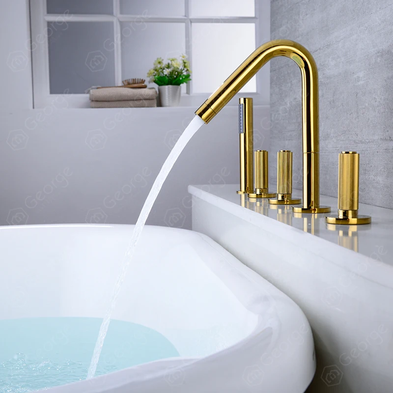 Golden brass bathtub faucet hot and cold water bathroom mixer