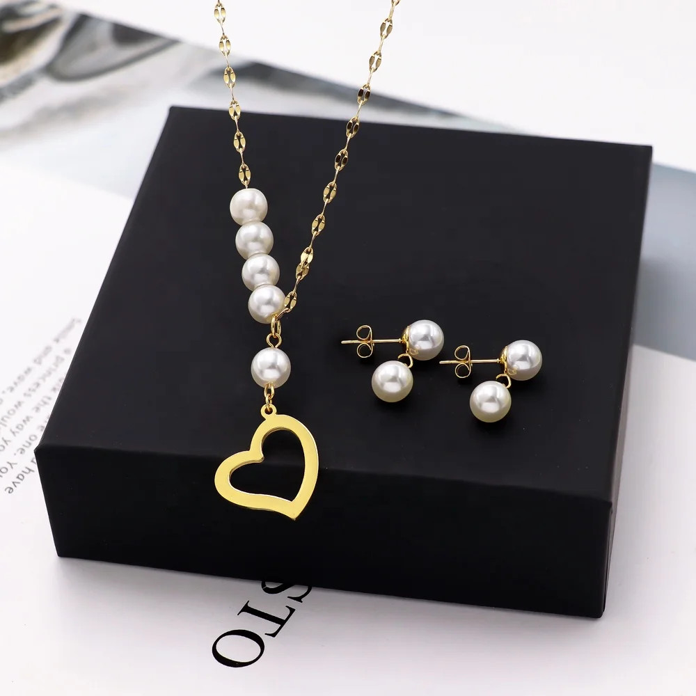 Stainless Steel Pearl Chain Hollow Heart Round Fashion Jewelleries Ladies Jewellery