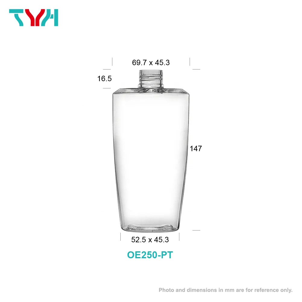 200ml 250ml PETG Clear Arc Round Eye Shape Plastic Cosmetics Single Wall Bottle with PP Sprayer Lotion Pump Caps (OE-PT Series)