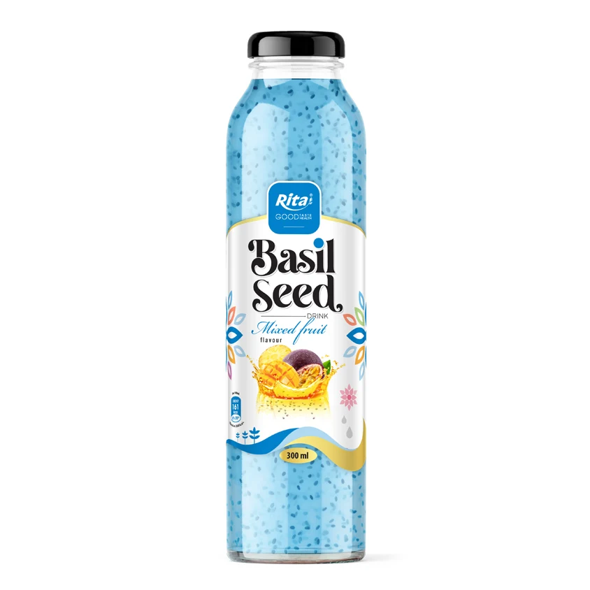Manufacturing Companies Vietnam Soft Drink Food Beverage 300 ml Glass Bottle Basil Seed Juice With Peach Juice