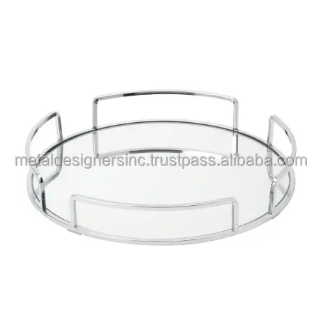 Metal and glass round serving decorative tray kitchenware and tableware tray