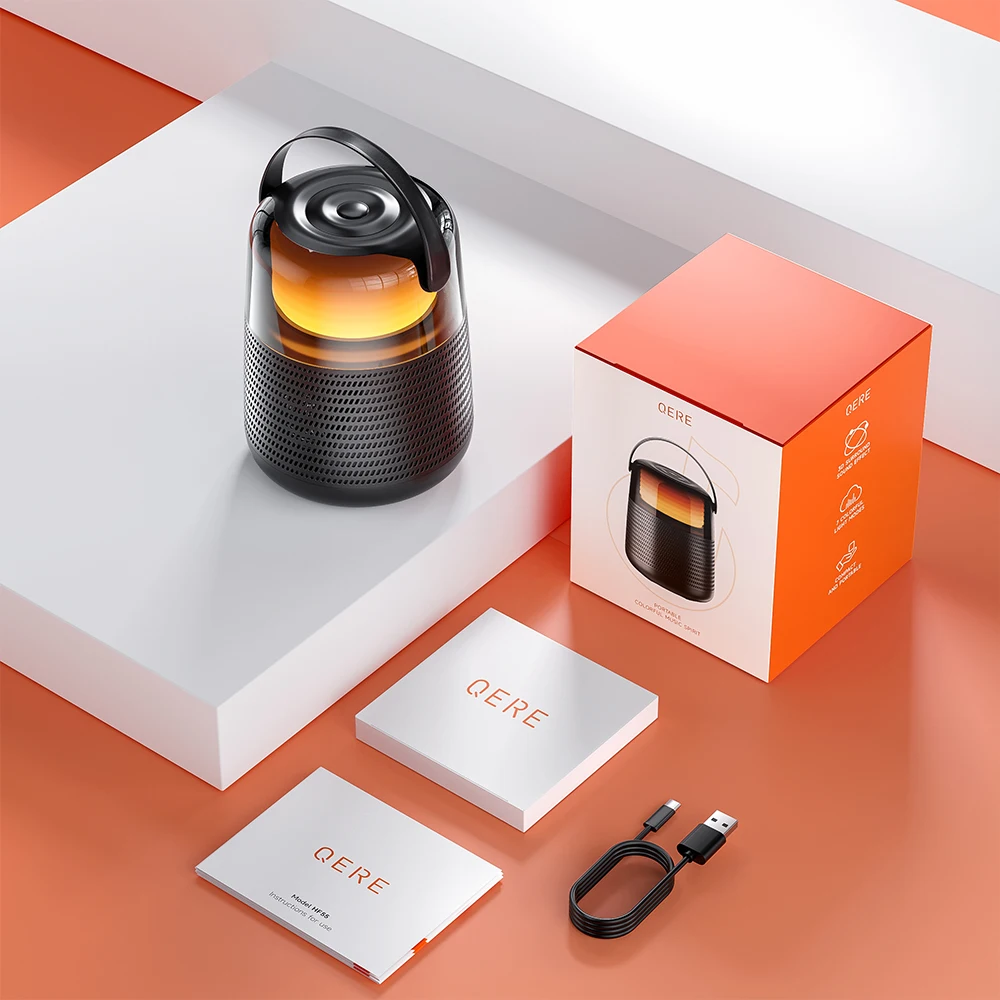 Wholesale QERE HF55 Mini Portable Wireless Speaker Outdoor Subwoofer With Led Flashing Colorful Metal Bass Speaker