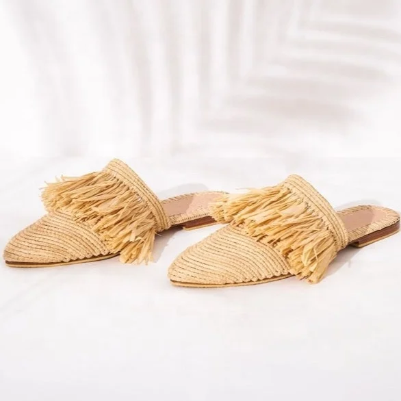 Handmade Women Raffia Shoes Slippers Sandals Ladies Footwear