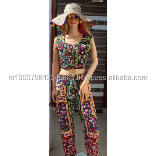 2021 Black Friday Sale Indian Banjara Dress Kutchi Embroidered Women Crop Top With Pant Mirror gypsy tribe clothing