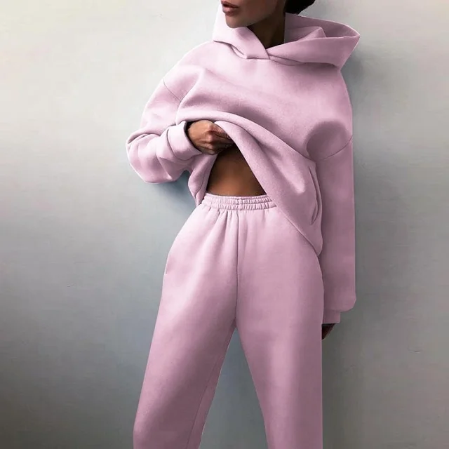 custom  fleeced sweat pant and hoodie jogging suit sets Winter solid plain women custom tracksuit  custom unisex sweatsuit set